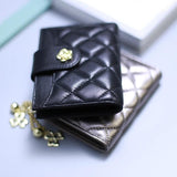 Women's Sheepskin Leather Wallet Plaid Purse