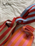 Soefdioo Women's Knot Casual Wide Stripe Handbag Knitted Shoulder Bag