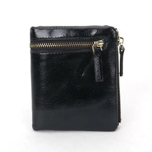 Guaranteed Oil Wax Leather Women's Wallet Two-fold Woman Purse