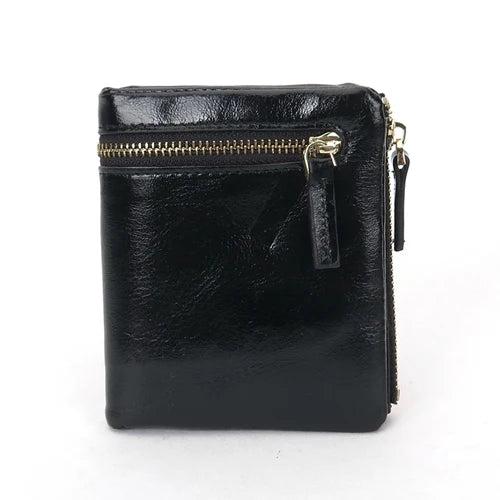 Guaranteed Oil Wax Leather Women's Wallet Two-fold Woman Purse
