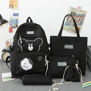 5Pcs Kids Schoolbags Canvas Travel Backpacks with Handbag Shoulder Bags