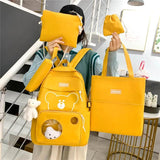 5Pcs Kids Schoolbags Canvas Travel Backpacks with Handbag Shoulder Bags