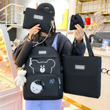 5Pcs Kids Schoolbags Canvas Travel Backpacks with Handbag Shoulder Bags