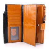 Oil Wax Leather Women's Card Wallet Long Large Capacity Bag