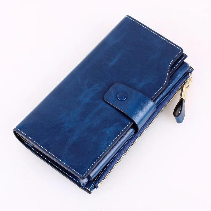 Oil Wax Leather Women's Card Wallet Long Large Capacity Bag