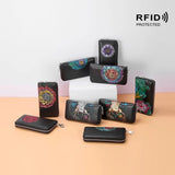 RFID Blocking Leather Women Wallet Clutch Carving&Painting