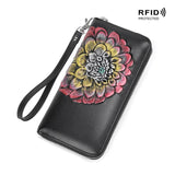 RFID Blocking Leather Women Wallet Clutch Carving&Painting