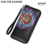 RFID Blocking Leather Women Wallet Clutch Carving&Painting