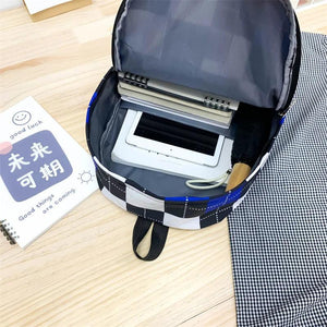 Plaid Nylon Backpack for Women Unisex Travel Daypack Book Bag