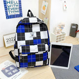 Plaid Nylon Backpack for Women Unisex Travel Daypack Book Bag