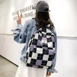 Plaid Nylon Backpack for Women Unisex Travel Daypack Book Bag