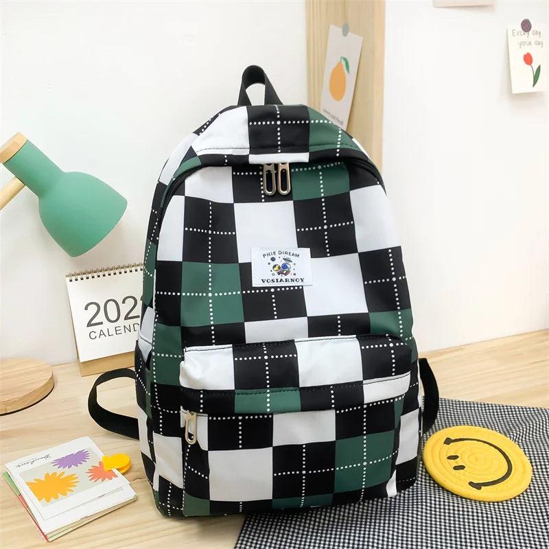 Plaid Nylon Backpack for Women Unisex Travel Daypack Book Bag