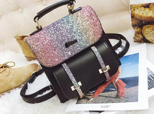 Mini Sequins Girls Backpack Sweet Girl Shoulder Bag High PU Leather Women Bag