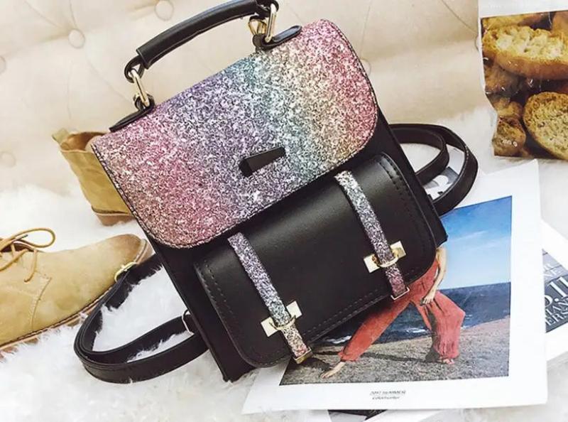 Mini Sequins Girls Backpack Sweet Girl Shoulder Bag High PU Leather Women Bag