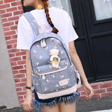 3Pcs/Set Rabbit Print Student Backpack, Adjustable Strap, Large Capacity Bookbag