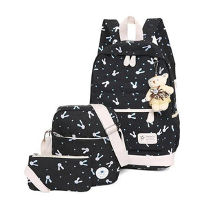3Pcs/Set Rabbit Print Student Backpack, Adjustable Strap, Large Capacity Bookbag