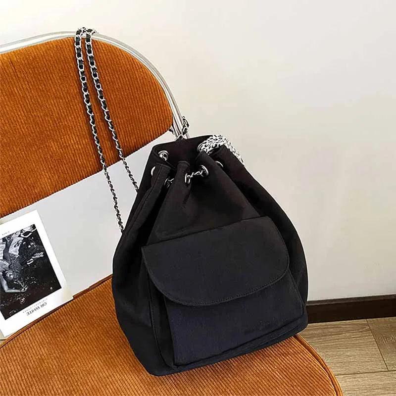 Women's Drawstring Chain Bucket Backpack Casual Travel Bags