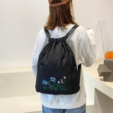 Waterproof Flower Print Embroidery Foldable Drawstring Backpack