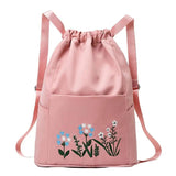 Waterproof Flower Print Embroidery Foldable Drawstring Backpack
