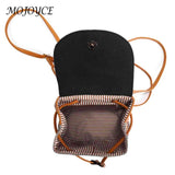 Boho Straw Shoulder Backpack - Embroidered Woven Schoolbag for Women