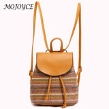 Boho Straw Shoulder Backpack - Embroidered Woven Schoolbag for Women