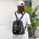 Anti-Theft Bagpack Rucksack Oxford Cloth Women Backpack Flower Embroidered