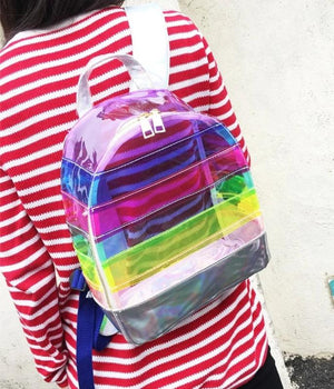 Colorful Stripes Transparent Backpack Bag Ladies Travel Bag Female Backpack