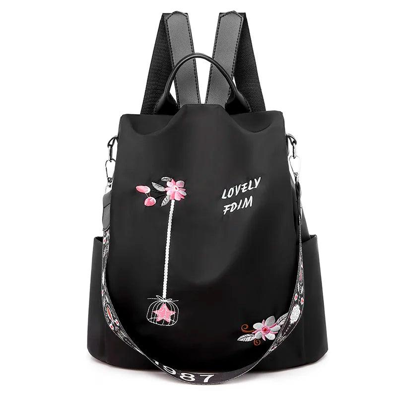 Flower Embroidery Women Backpack Female Daily Travel Bag Schoolbag