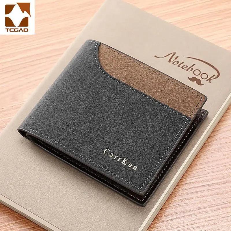 Men's Patchwork PU Wallet Three Fold Leather Portafoglio Uomo