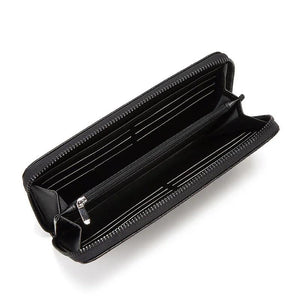 Men Long Wallet Leather Striped Embroidery Woven Clutch Bag Business Billfold