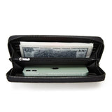 Men Long Wallet Leather Striped Embroidery Woven Clutch Bag Business Billfold