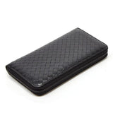 Men Long Wallet Leather Striped Embroidery Woven Clutch Bag Business Billfold