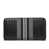 Men Long Wallet Leather Striped Embroidery Woven Clutch Bag Business Billfold