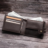 Cowhide Wallet Snap Closure RFID Anti-theft Brush Men Short Purse Clutch Pocket