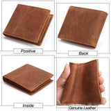 Men's Cow Leather Short Wallet Crazy Horse Male Cash Purses Clutch