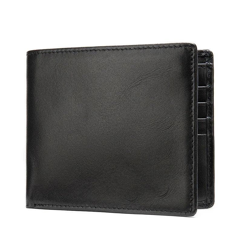RFID Blocking Men's Oil Wax Skin Wallet Cow Leather Wallet Coin Purse