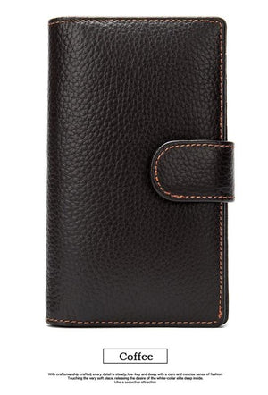 Men's Long Wallet Cow Leather Trifold Clutch Business Purse