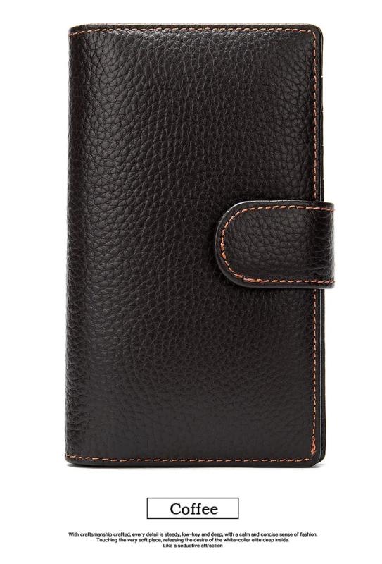 Men's Long Wallet Cow Leather Trifold Clutch Business Purse