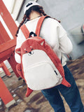 Canvas Fox Ear Embroidery Backpack for Girls School