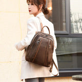 High Soft Leather Book Bags For Teenage Girls Travel Backpack