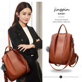 Women Leather Backpack for Teenage Girls School Shoulder Bag