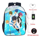 Free! Swim Club USB Charge School Bag School Backpack Casual USB Charging School