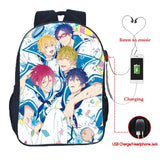 Free! Swim Club USB Charge School Bag School Backpack Casual USB Charging School