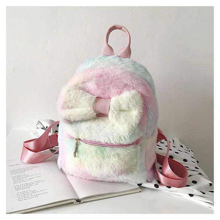 Plush Bow Backpack for Women Girls