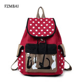 Vintage Cat Cartoon Canvas Backpack School Bags For Teenager Girls
