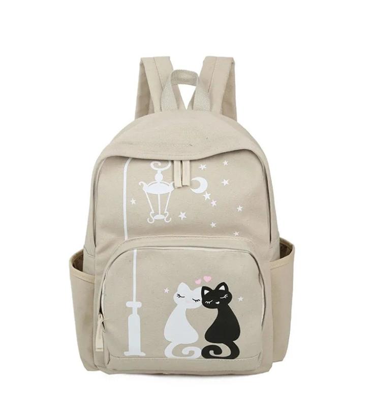 Small Fresh Canvas Printing Cat Backpack