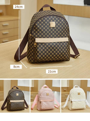 Printed Backpack Women's Versatile PU Leather Shoulder Bag School Style Backpack