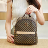 Printed Backpack Women's Versatile PU Leather Shoulder Bag School Style Backpack