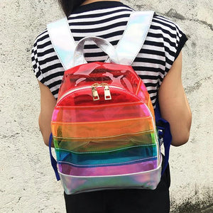 Striped Plastic Transparent Backpack Ladies Travel Bag