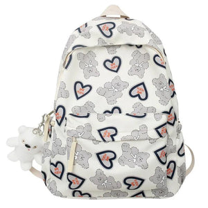 Bear Print Waterproof Schoolbag For Teens Student Backpack Nylon Girls Bagpack